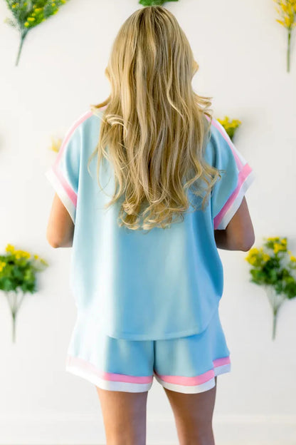 Casual T-shirt met bies en shorts met trekkoord 2-delige set