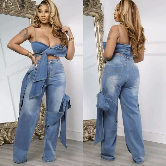 Sexy camisole tube top denim broek pak