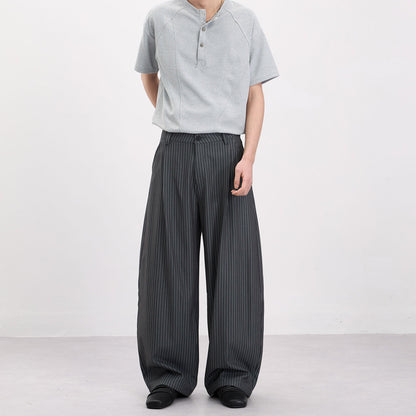 Men Women Retro Pleated Striped Baggy Wide Leg Trousers