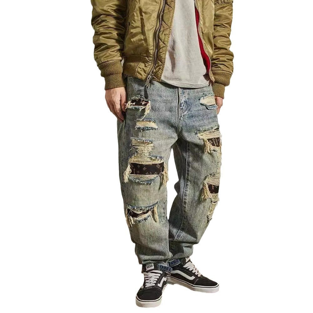 Heren Losse Rechte Taps Toelopende Versleten Jeans Amerikaans