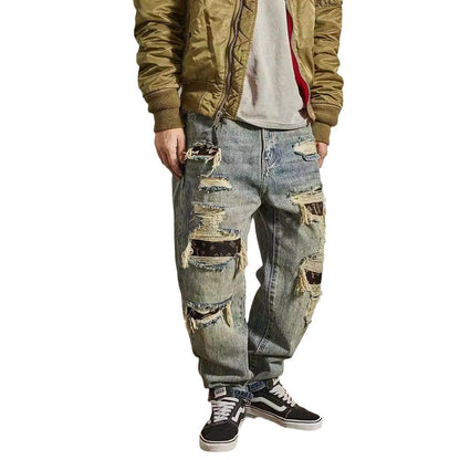 Heren Losse Rechte Taps Toelopende Versleten Jeans Amerikaans