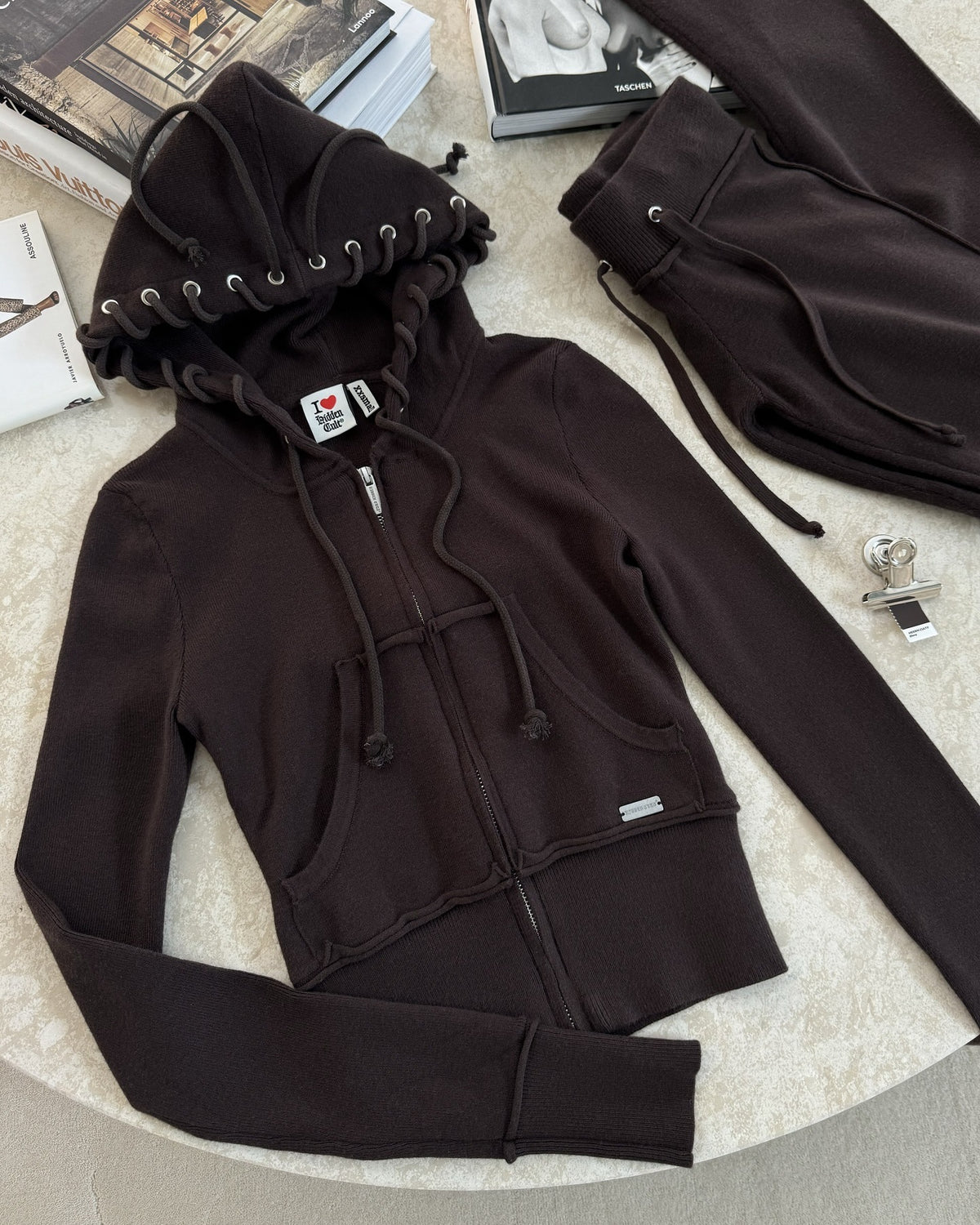 Women's Short Zip-Up Hoodie and Flared Pants Two-Piece Set