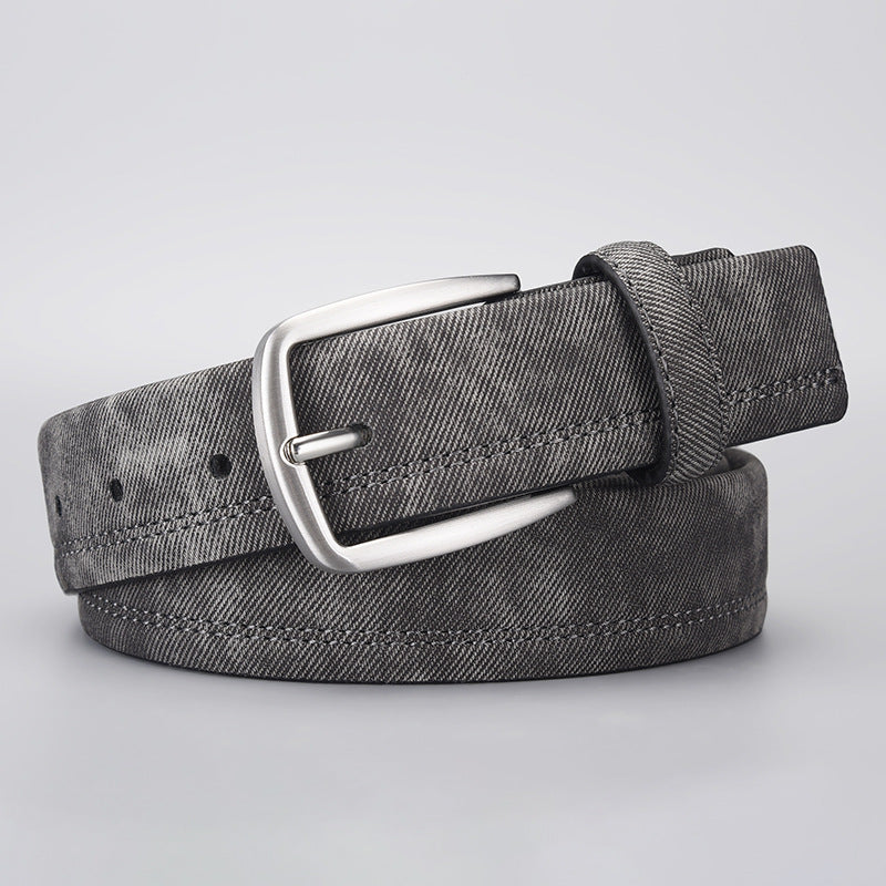 Men's PU Leather Belt with Creative Denim Pattern and Pin Buckle