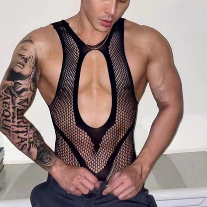 Mens Fishnet Bodystocking Open Crotch Lingerie