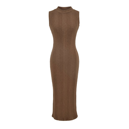 Sleeveless Ribbed Knit Dress with Slit