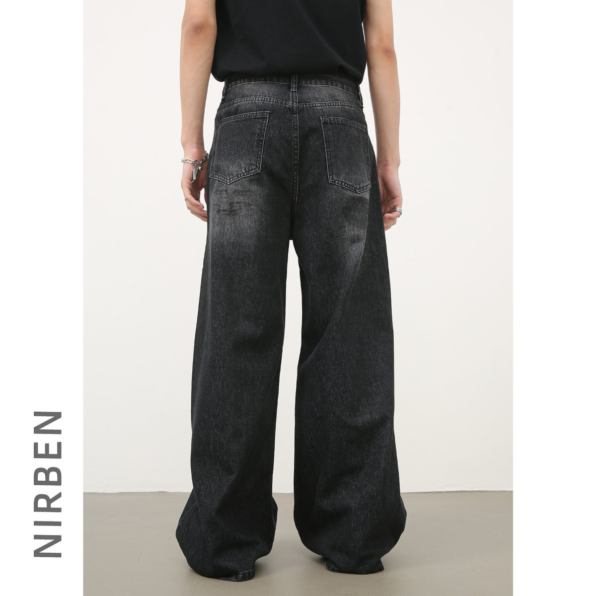 Retro wide-leg denim pants - Men's American-style loose straight-leg pants