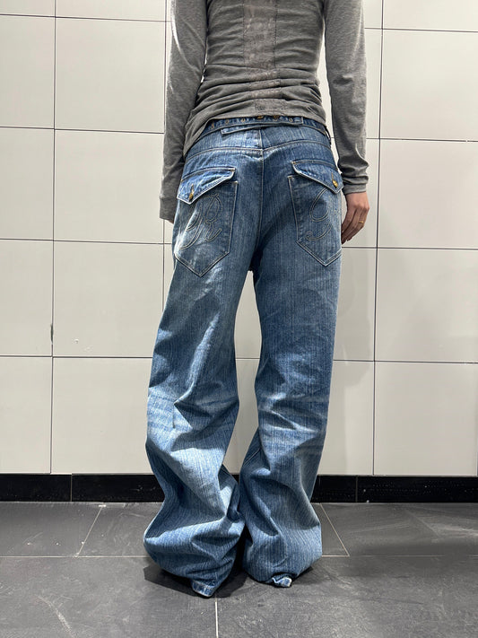 American Retro Paris Buckle Bamboo Joint Jeans