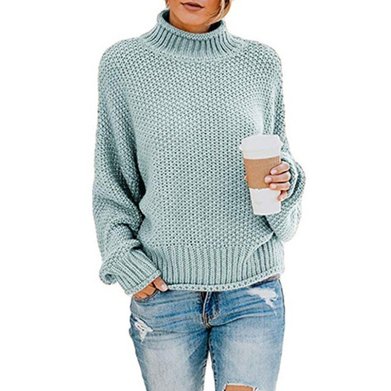 Womens Turtleneck Sweater Loose Fit Solid Color Oversized Knit Pullover
