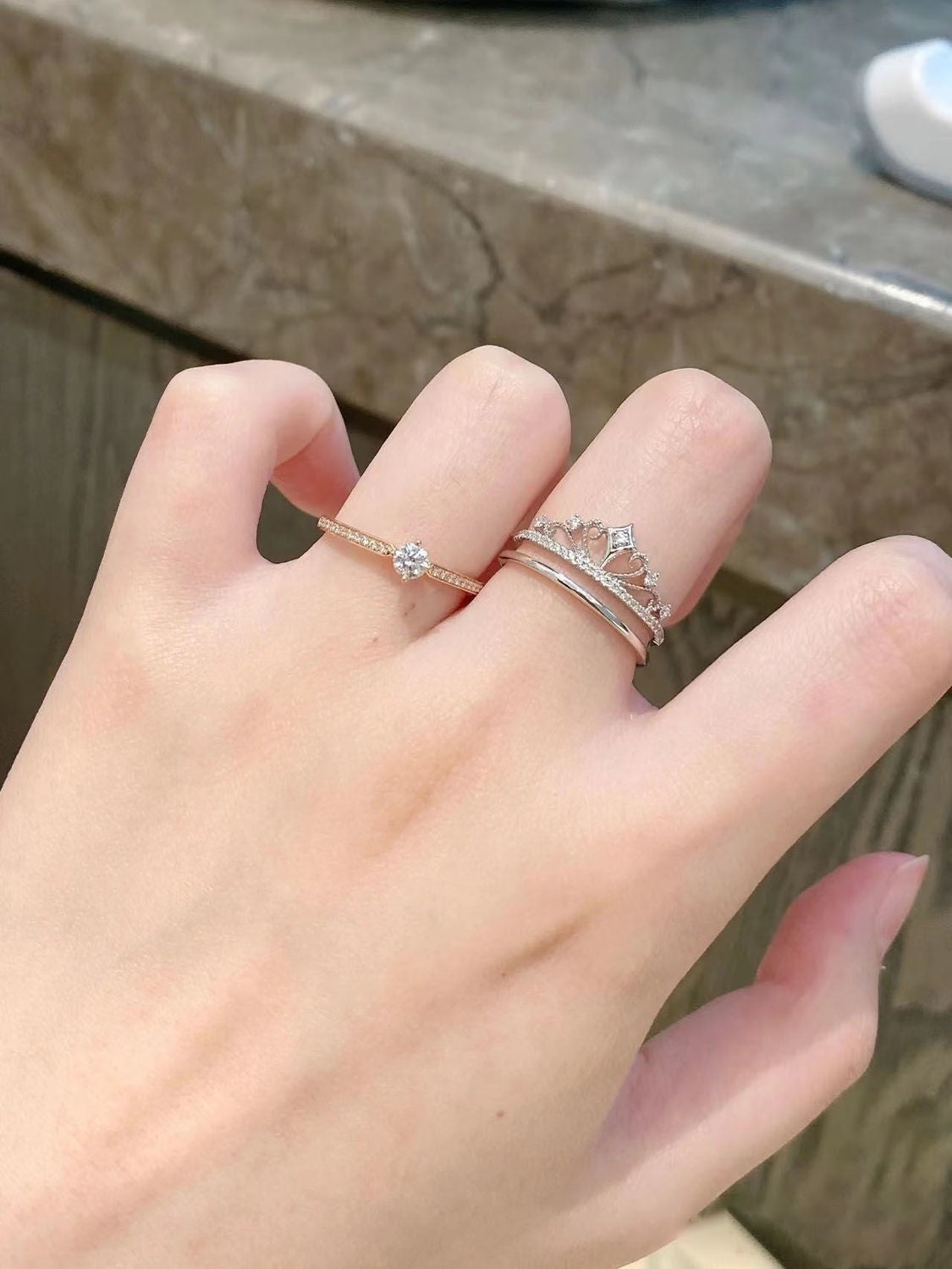 Moissanite Ring Kroon Witte Roos Tweekleurig Goud