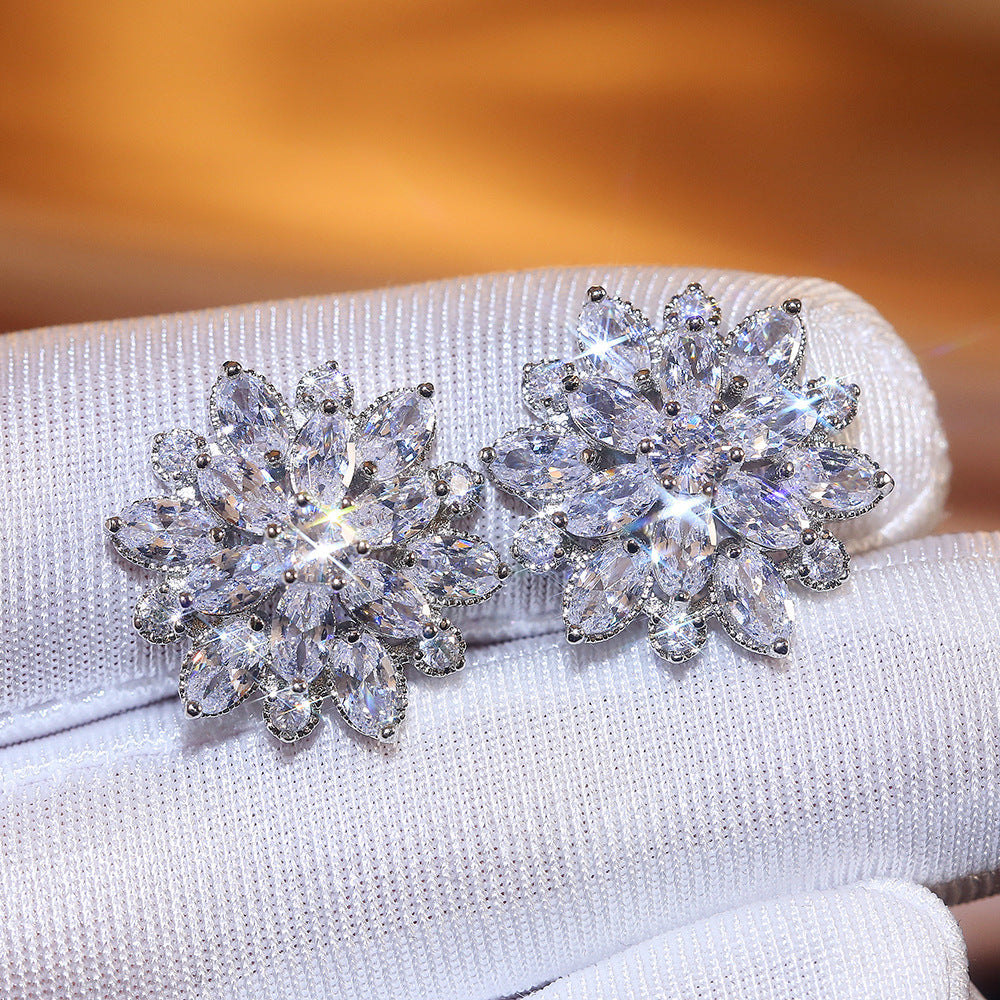 Double Layer Sunflower Zircon Women Earrings