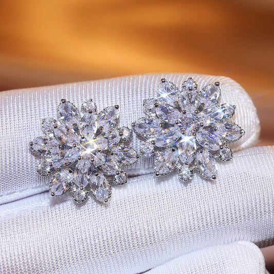 Double Layer Sunflower Zircon Women Earrings