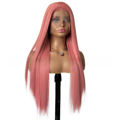 Front lace pink long straight hair