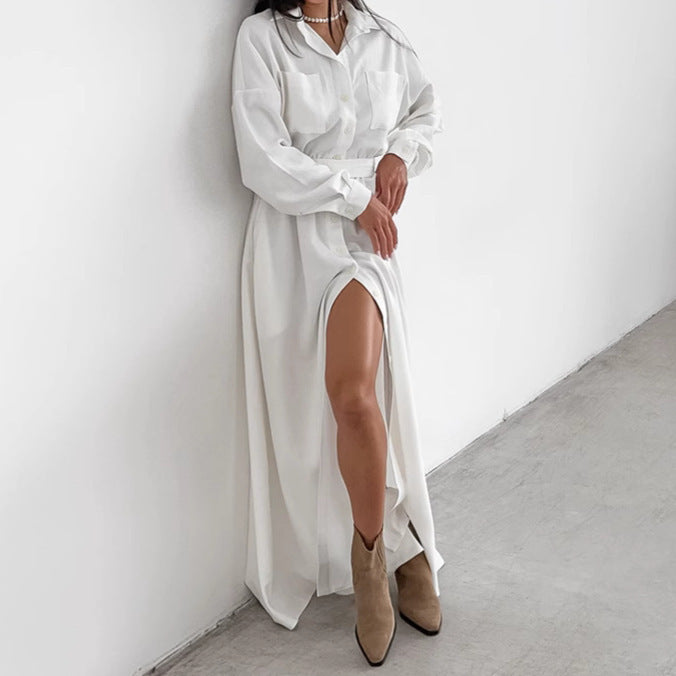 Elegante Franse overhemdjurk met knopen en ceintuur