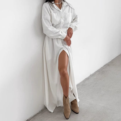 Elegante Franse overhemdjurk met knopen en ceintuur