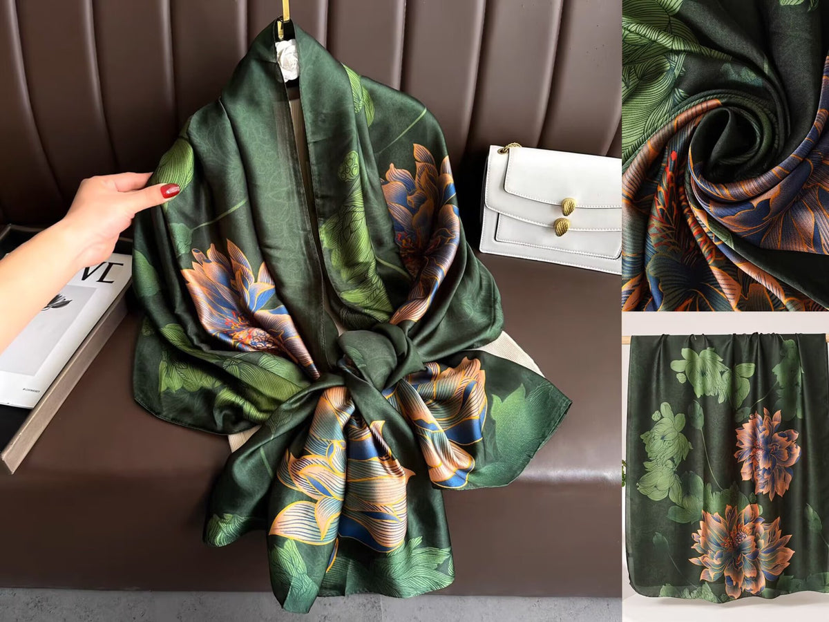 Women's Lijin Satin Scarf Floral Print Shawl