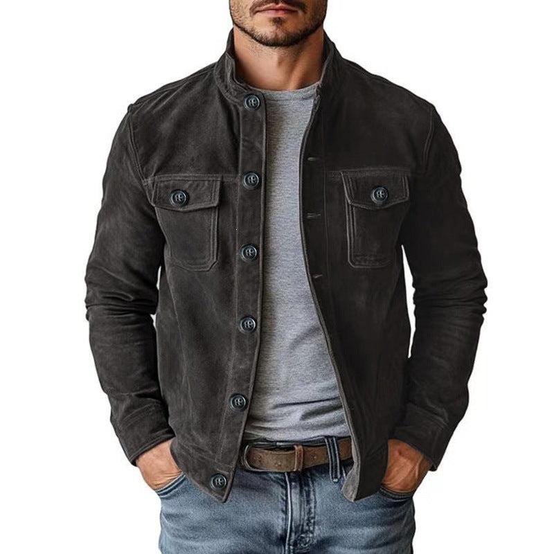 Mens Casual Corduroy Stand Collar Jacket