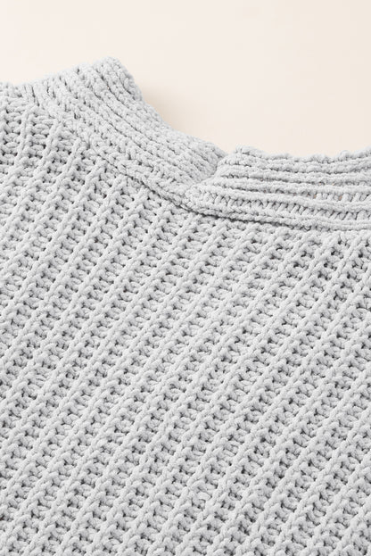 Gray Buttoned Front Drop Shoulder Knitted Cardigan