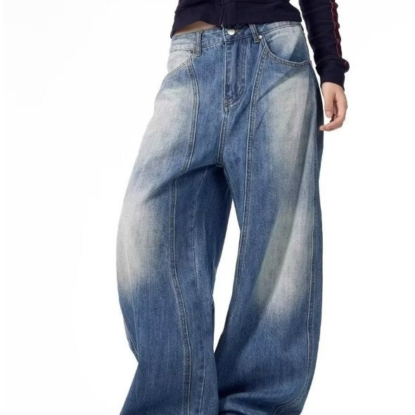 Amerikaanse retro wijde pijpen losse matchet jeans