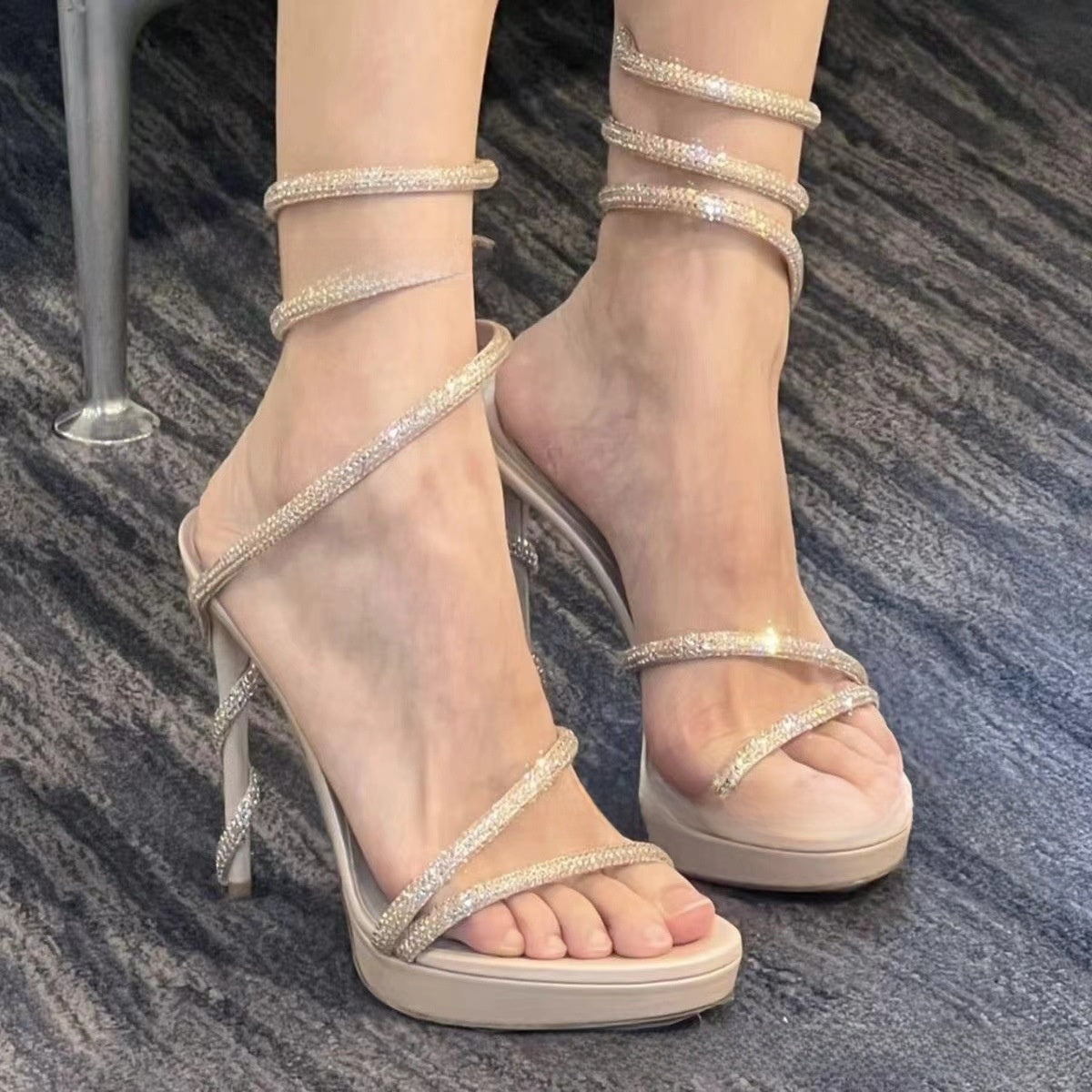 Rhinestone Snake Stiletto Platform Sandals