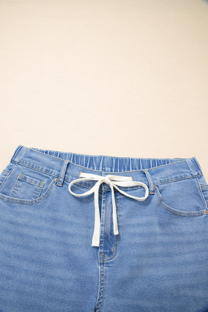 Jeans met acid wash-effect en vetersluiting plus size