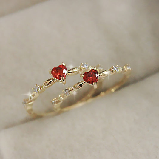 Copper Heart Ring with Red Zircon Inlay