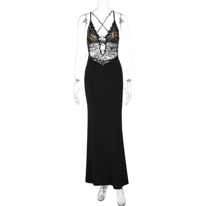Fashionable halter top long dress