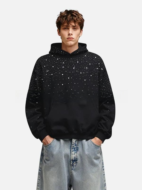 Rhinestone Hooded Sweatshirt Retro Washed Unisex