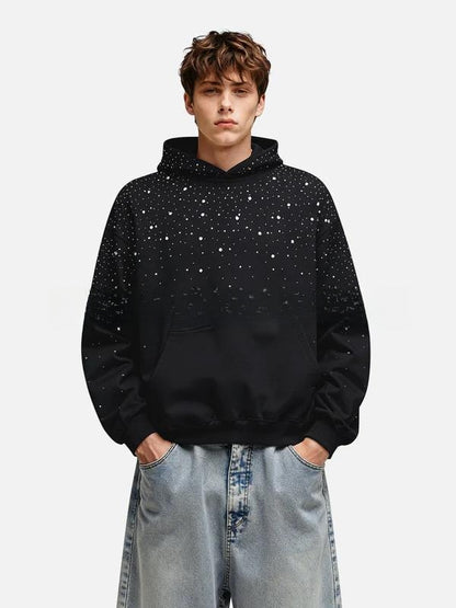 Rhinestone Hooded Sweatshirt Retro Washed Unisex