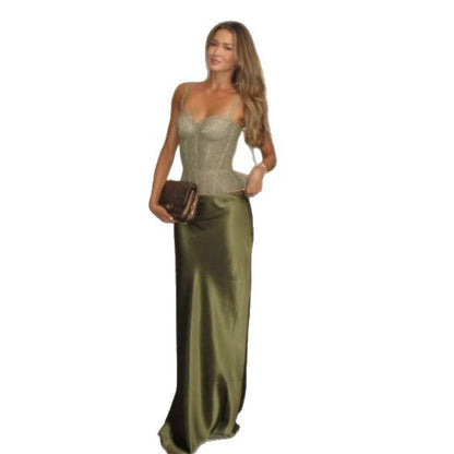 Sexy maxi rok 2-delige set sweetheart kant corset top flowy satijn of los