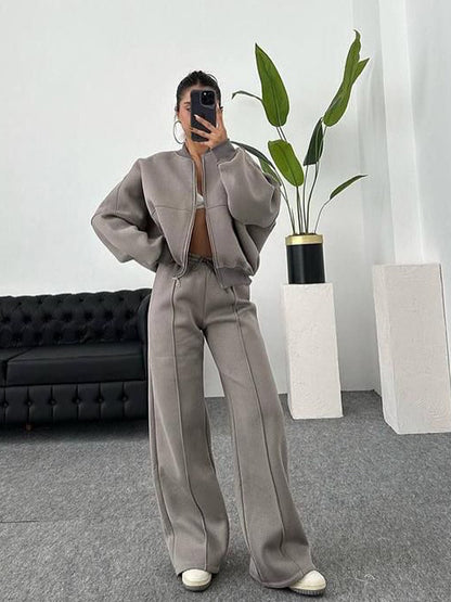 Women's casual long-sleeved coat and long pants set