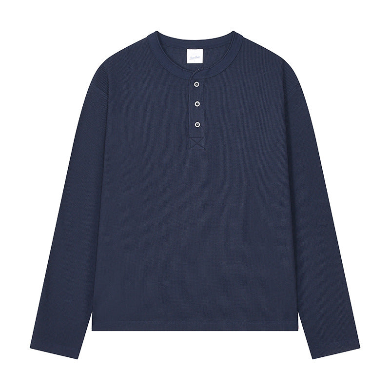 Men's Lightweight Waffle Knit Long Sleeve Henry Collar T-Shirt