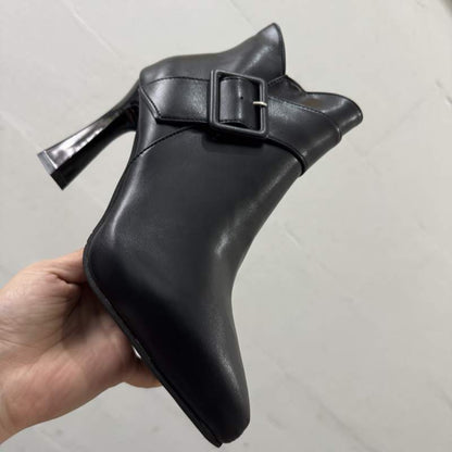 Women's PU Leather Thick Heel Platform Mini Boots with Side Zipper