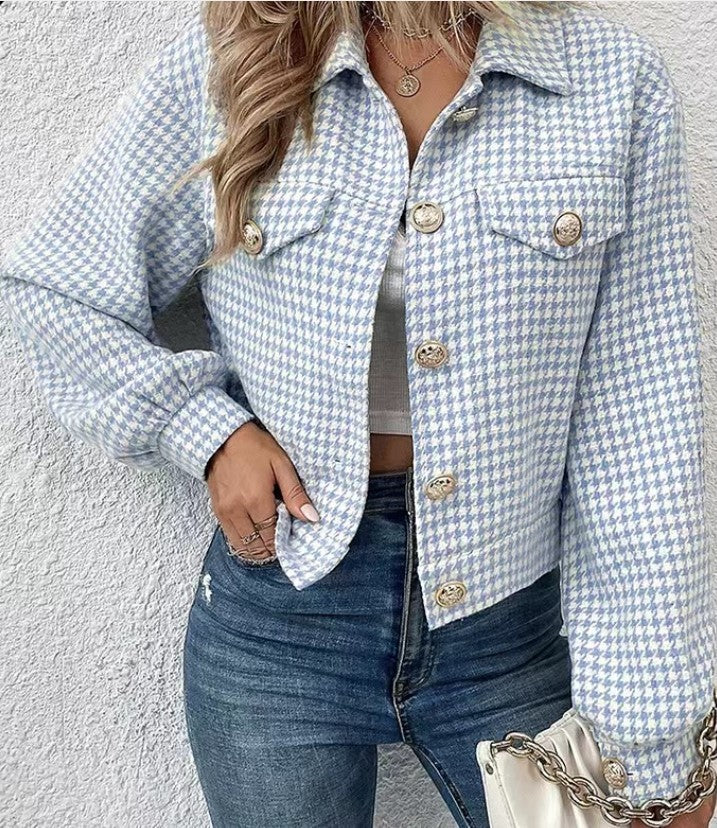 Dames pied-de-poule enkelrijs jacquardjasje met revers