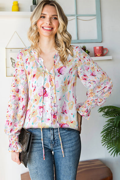 Casual Cakewalk blouse met bloemenprint en smockwerk