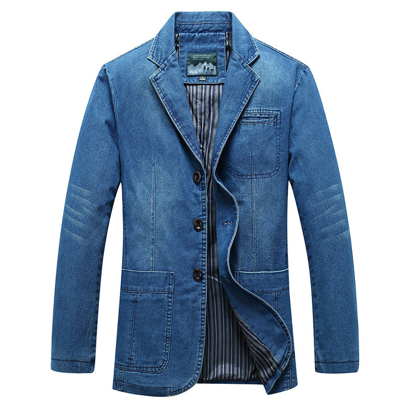 Men's Slim Fit Solid Color Denim Jacket Casual Zipper Hooded Coat