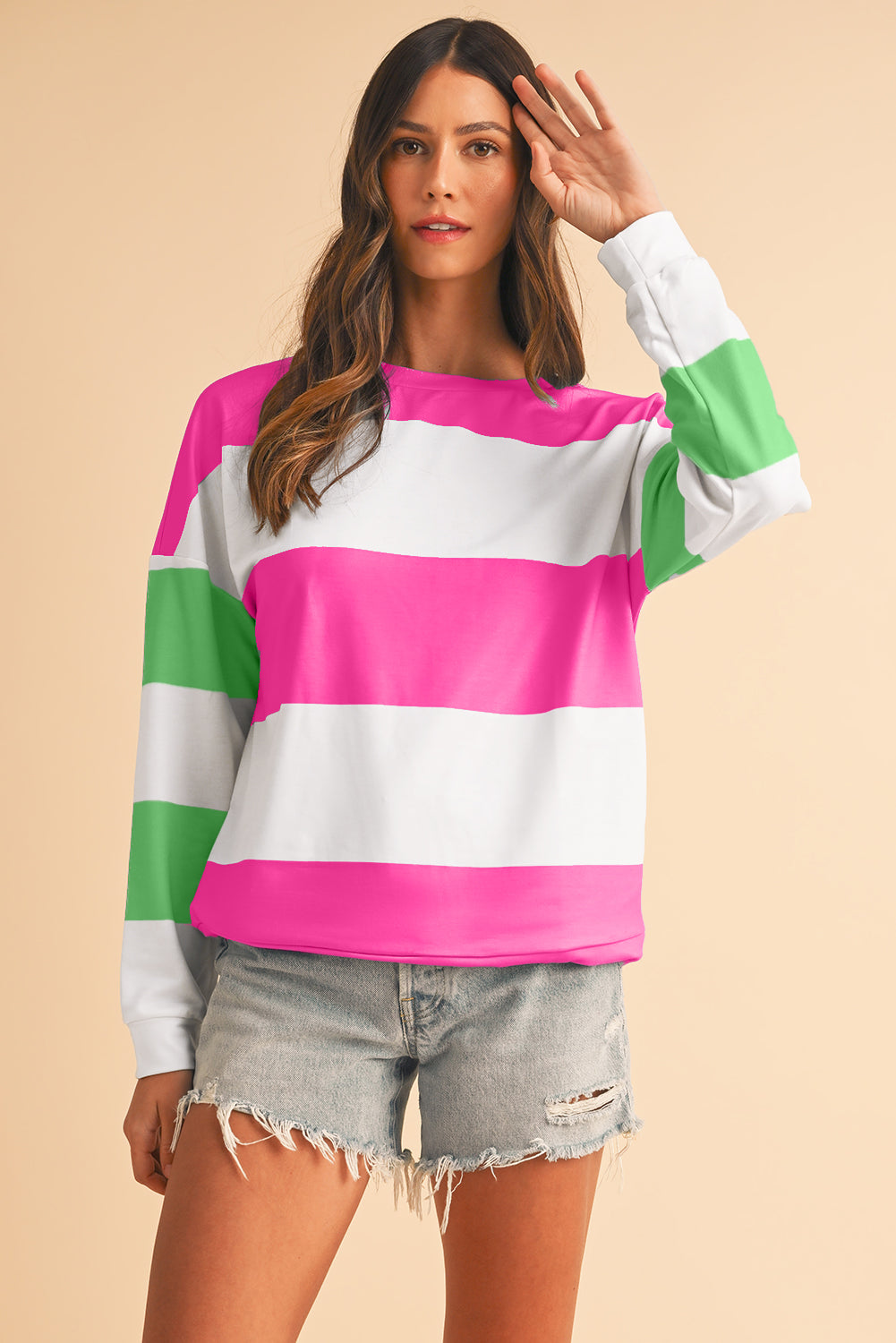 Sweatshirt met kleurblokken verlaagde schouders en lange mouwen