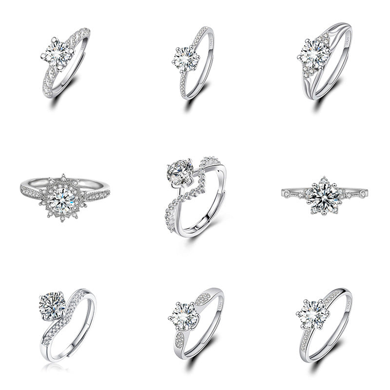 Adjustable Cubic Zirconia Ring Women Classic Six Claw Design