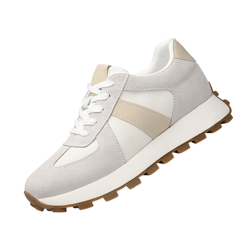 Mens Breathable Height Increasing Sneakers Genuine Cowhide Leisure Shoes