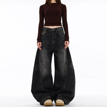 Women's Distressed Relaxed Fit Wide-Leg Denim Jeans