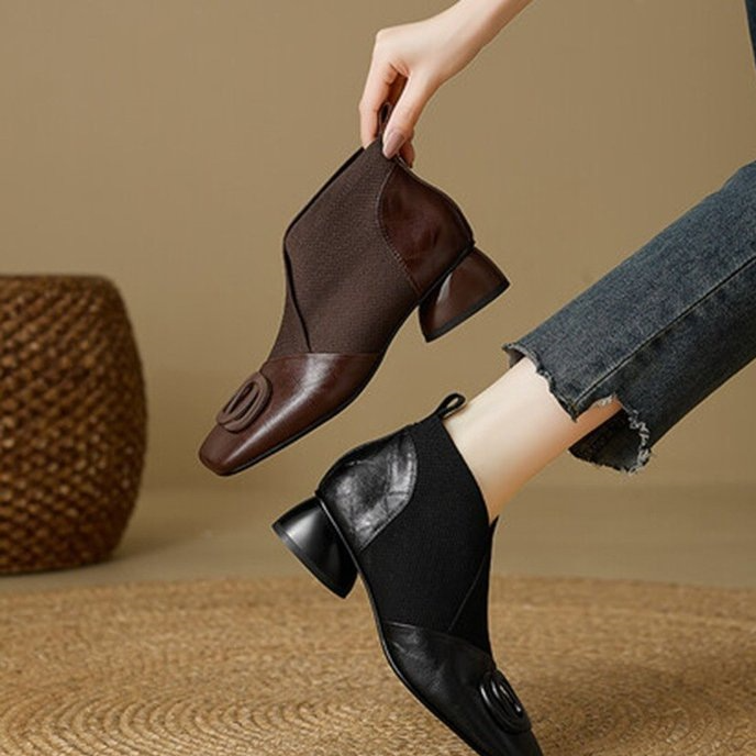 Women's Retro Square-Toe Chunky Heel Shoes