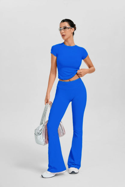 Women's Short Sleeve Flared Leg 2-Piece Yoga Set