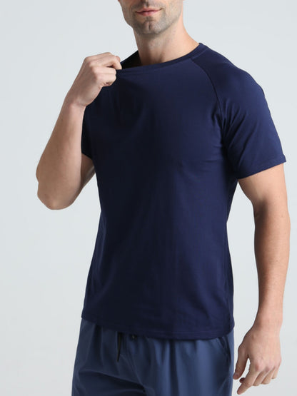 Summer Sports Fitness Short-sleeved Men's Crewneck Breathable Trendy Solid Color Casual Workout T-shirt Cotton