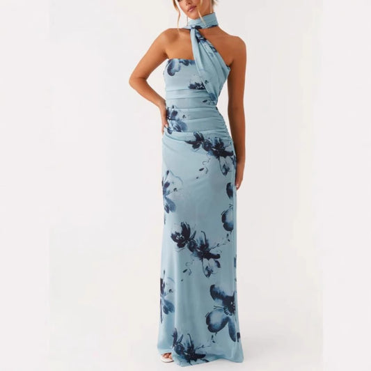 Bodycon jurk met tie-dye mesh en sjaalhals