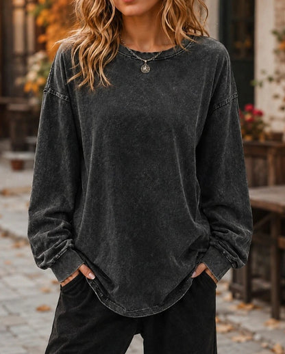Unisex Vintage Oversized Long Sleeve Cotton Blend Pullover Top
