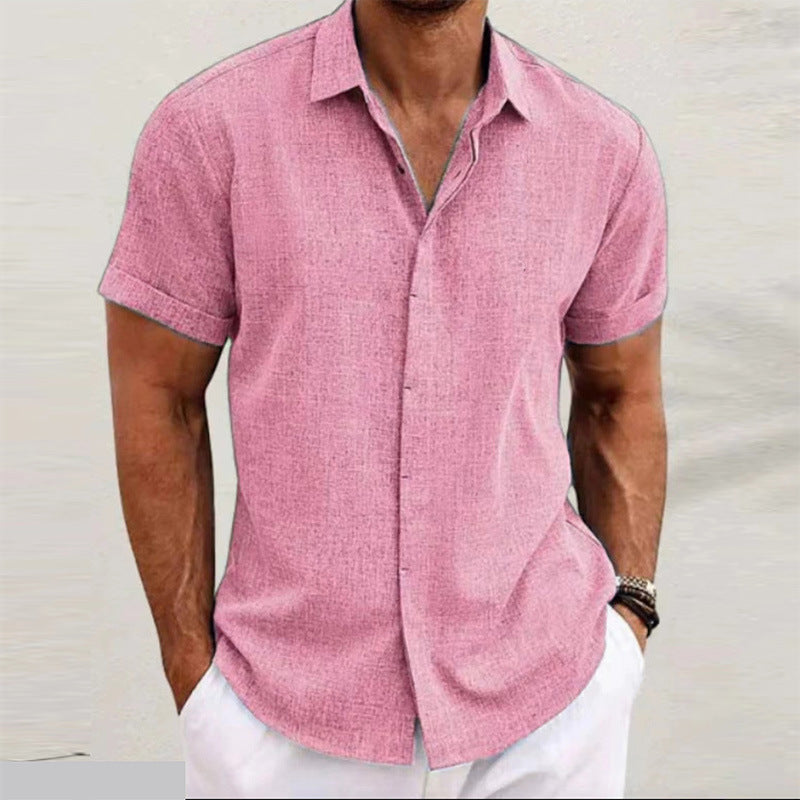 Mens Linen Short Sleeve T-Shirt Casual Shirt