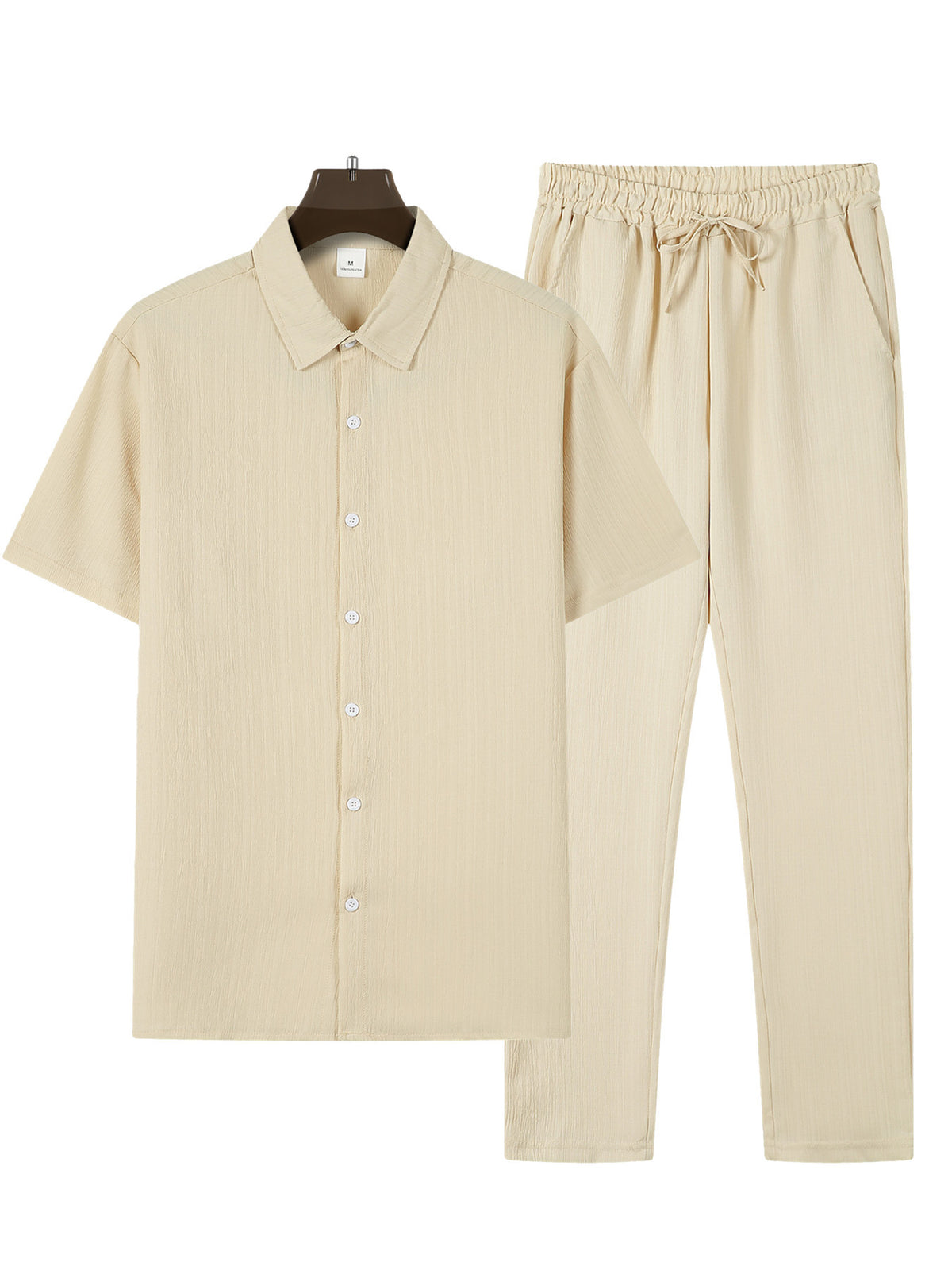 Men's Striped Short-Sleeve Shirt and Drawstring Pants Set