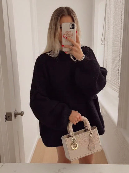 Cross-Border Amazon Foreign Trade New Thick Needle Reverse Bone Knitted Pullover Casual Loose Half Turtleneck Long-Sleeved Sweater for Women