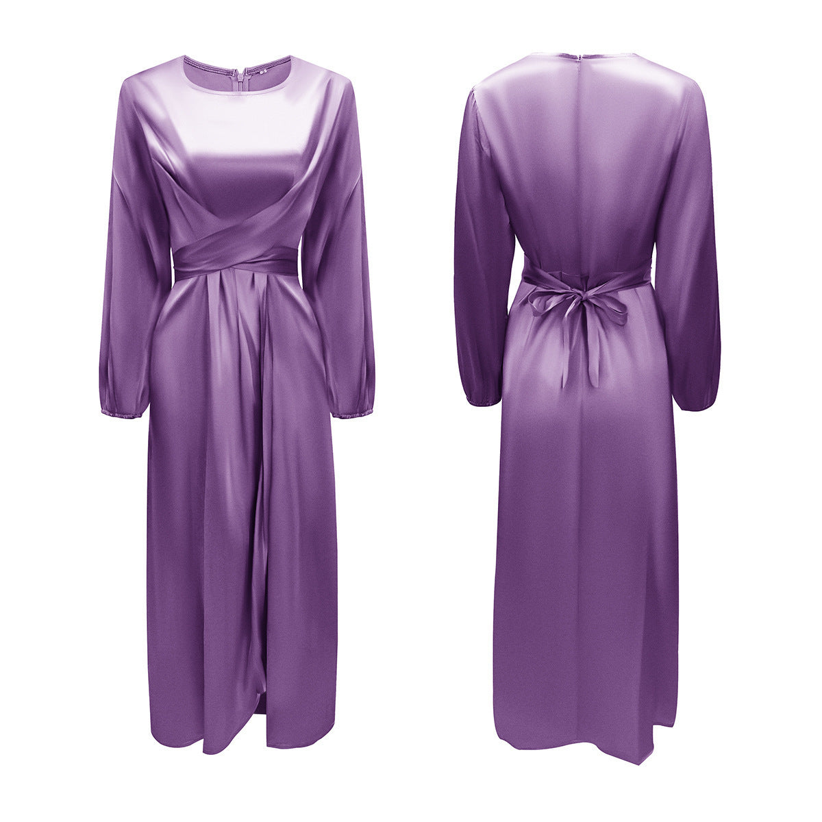 Elegant Satin Tie-Waist Long Dress