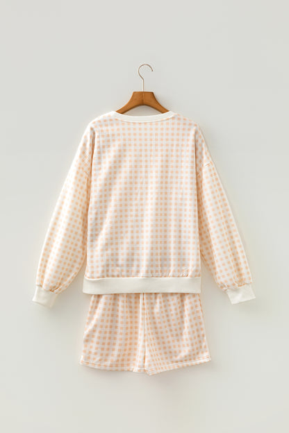 Geruite baggy pullover met trekkoord en casual shorts 2-delige set