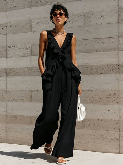 Womens V-Neck Sleeveless Jumpsuit
